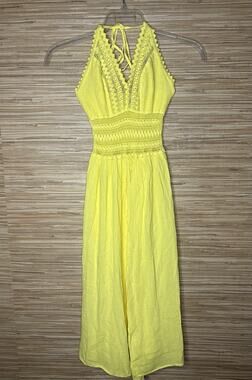 NWT Seaspice Resortwear Lace Tiered Dress Cover-Up Yellow 43” Sz M